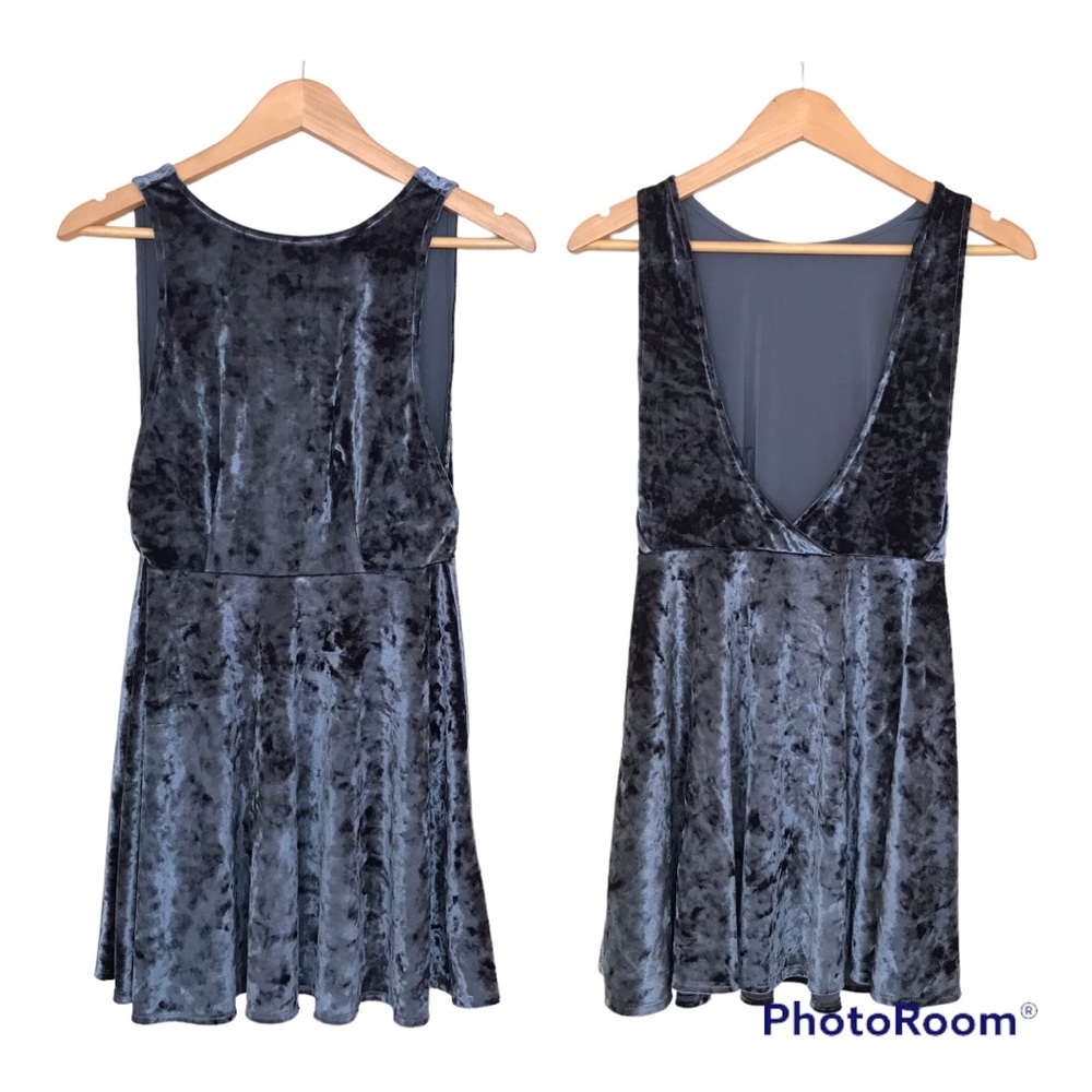 Topshop Velvet Mini Dress | Plunging Back Silver Blue
